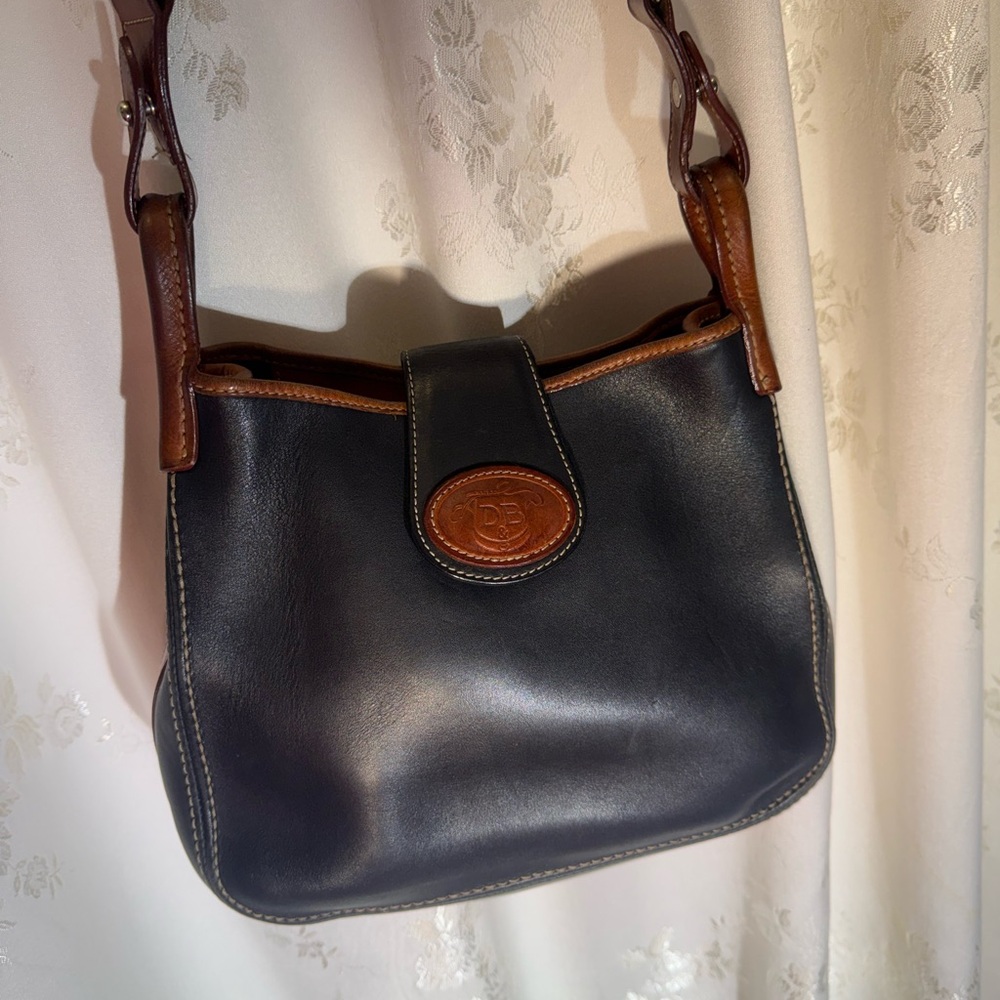 Dooney Burke Black and Brown Leather Shoulder Bag - Classic Contrast Design